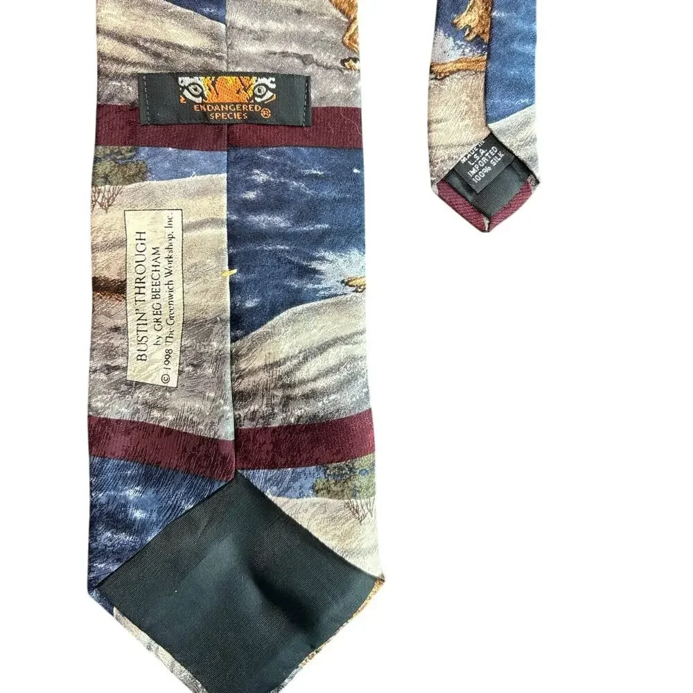 Vtg 98 Novelty Silk Tie- Men’s OSFM- red blue- wolves wolf pack - Greg Beecham